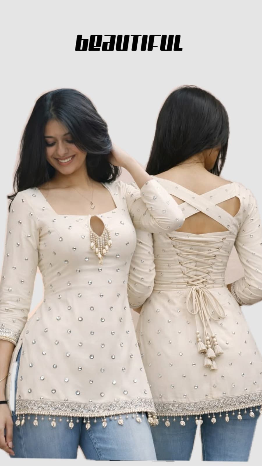 Noor Ivory Mirror Work Short Kurti