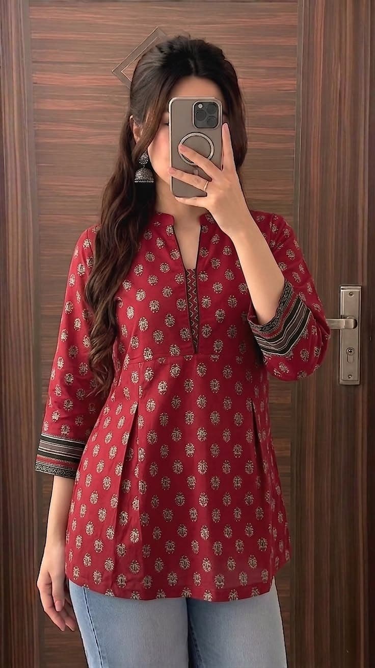 Mahira Maroon Printed Short Kurti