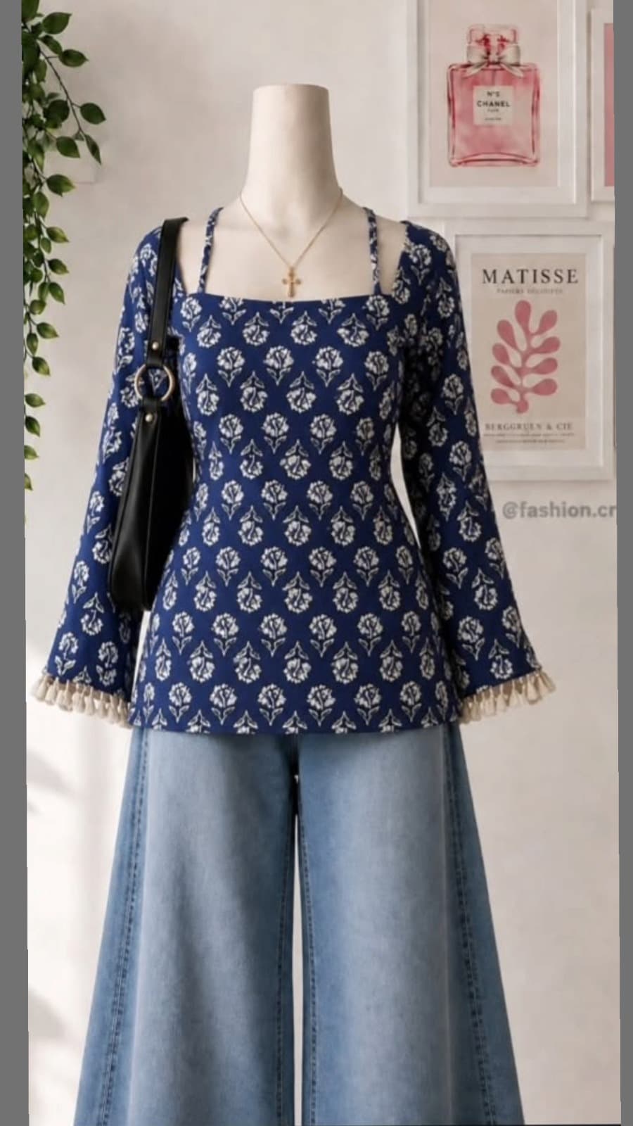 Indigo Frill Sleeve Short Kurti