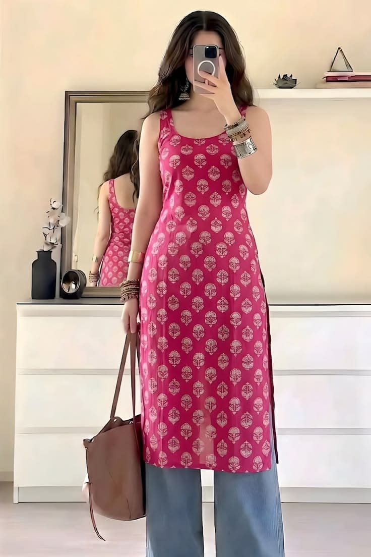 Rani Sleeveless Straight Short Kurti