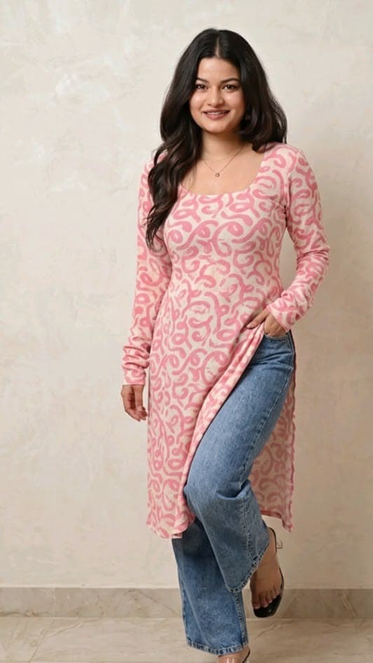 Blush Swirl Long Sleeve Short Kurti