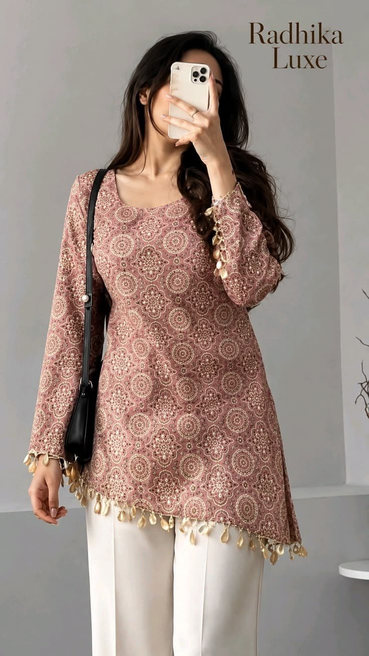 Radhika Blush Tassel Short Kurti
